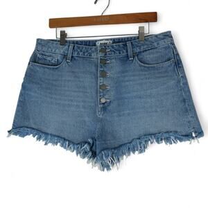 Paige Shorts Womens 32 Margot Short High Rise Button Fly Cutoff Raw Hem Stretch